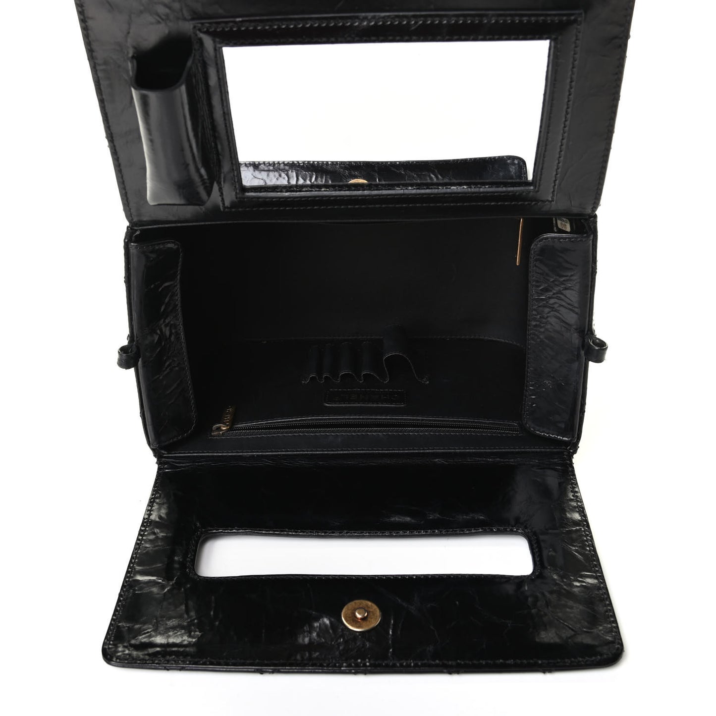 Glazed Calfskin Quilted Cosmetic Top Handle Case Black
