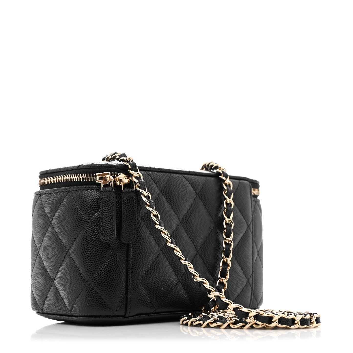 Caviar Quilted Small Vanity Case With Chain Black