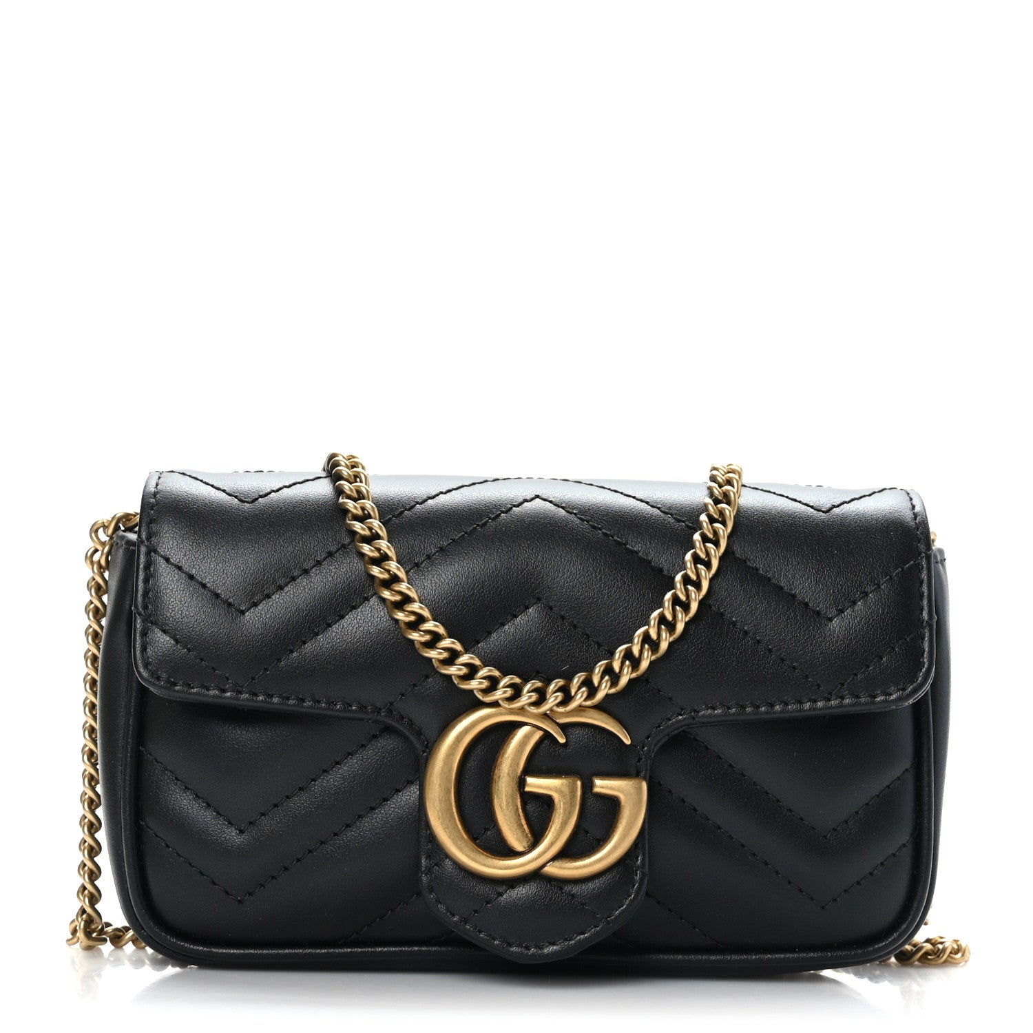 Gucci Calfskin Matelasse Super Mini GG Marmont Shoulder Bag Black 1 of 10