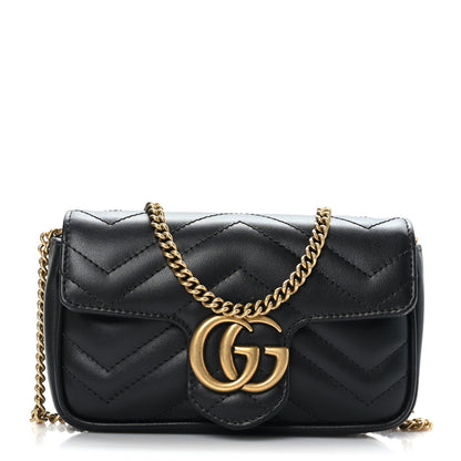 Gucci Calfskin Matelasse Super Mini GG Marmont Shoulder Bag Black 1 of 10