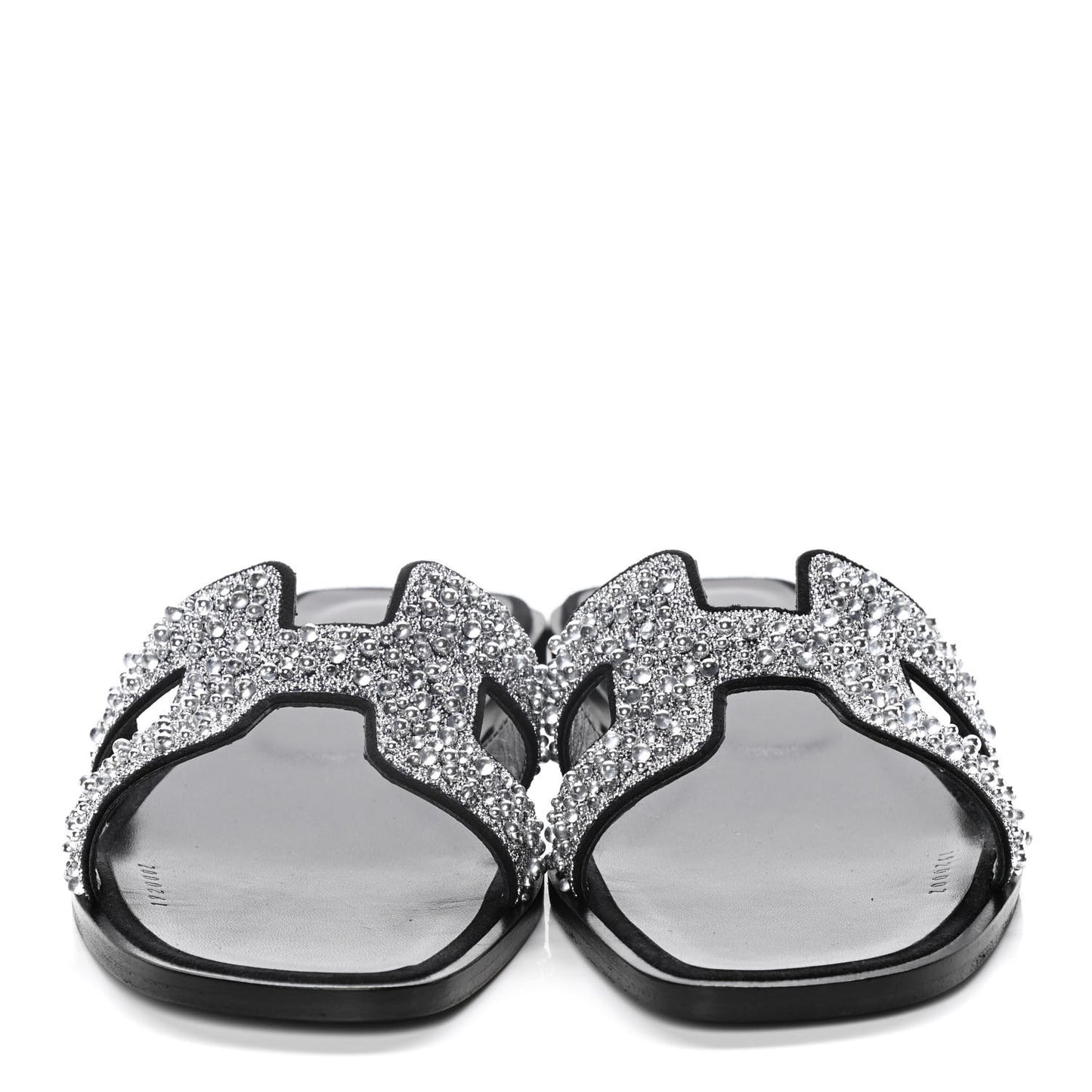Velvet Goatskin Crystal Beads Oran Sandals 38 Gris Argente Black