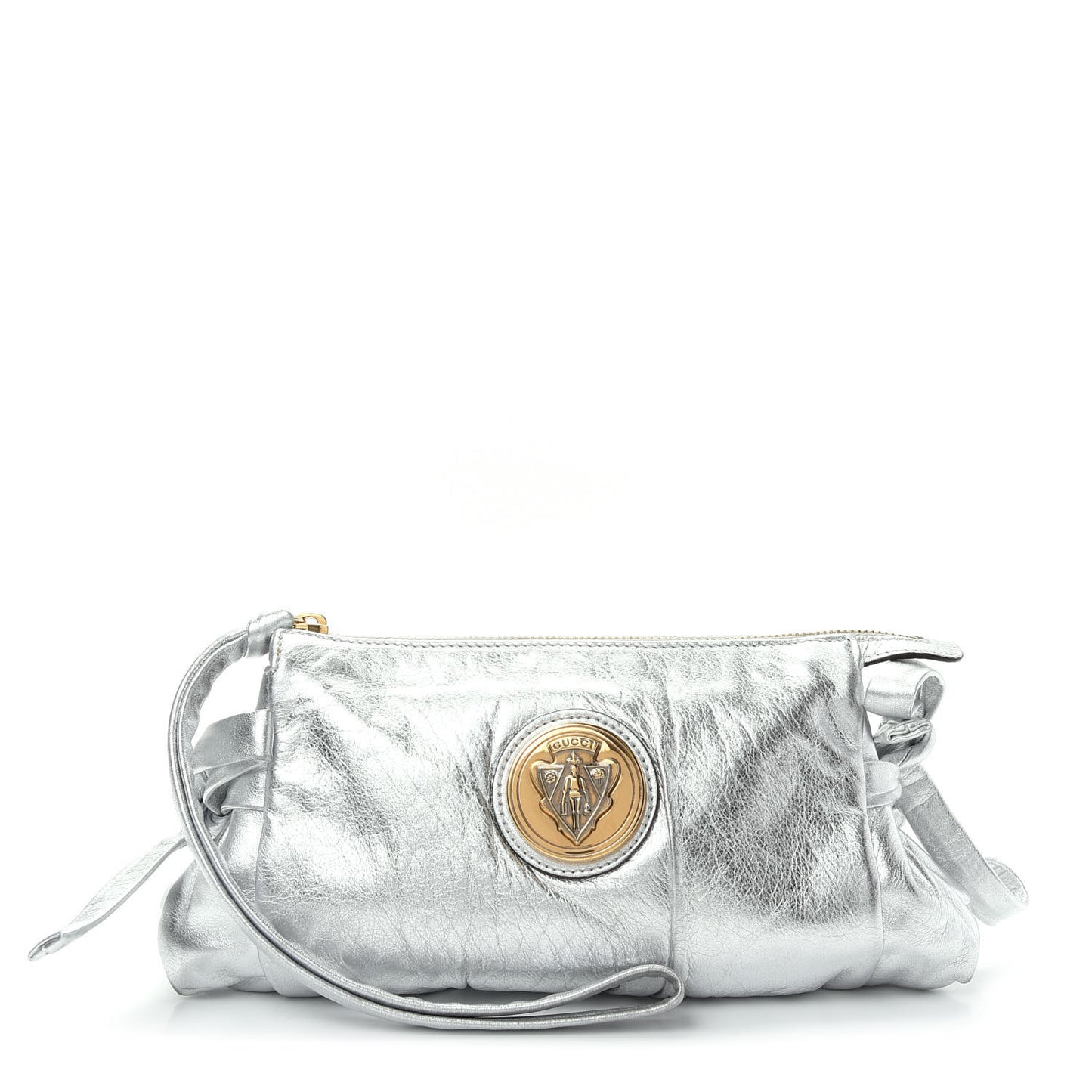 Metallic Calfskin Hysteria Clutch Silver