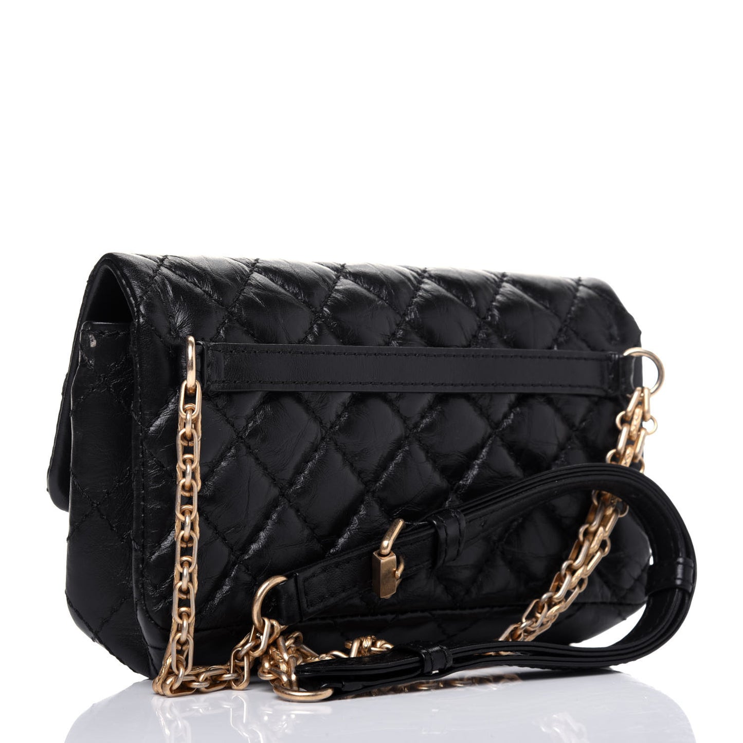 Aged Calfskin Quilted 2.55 Reissue Flap Belt Bag Clutch Black