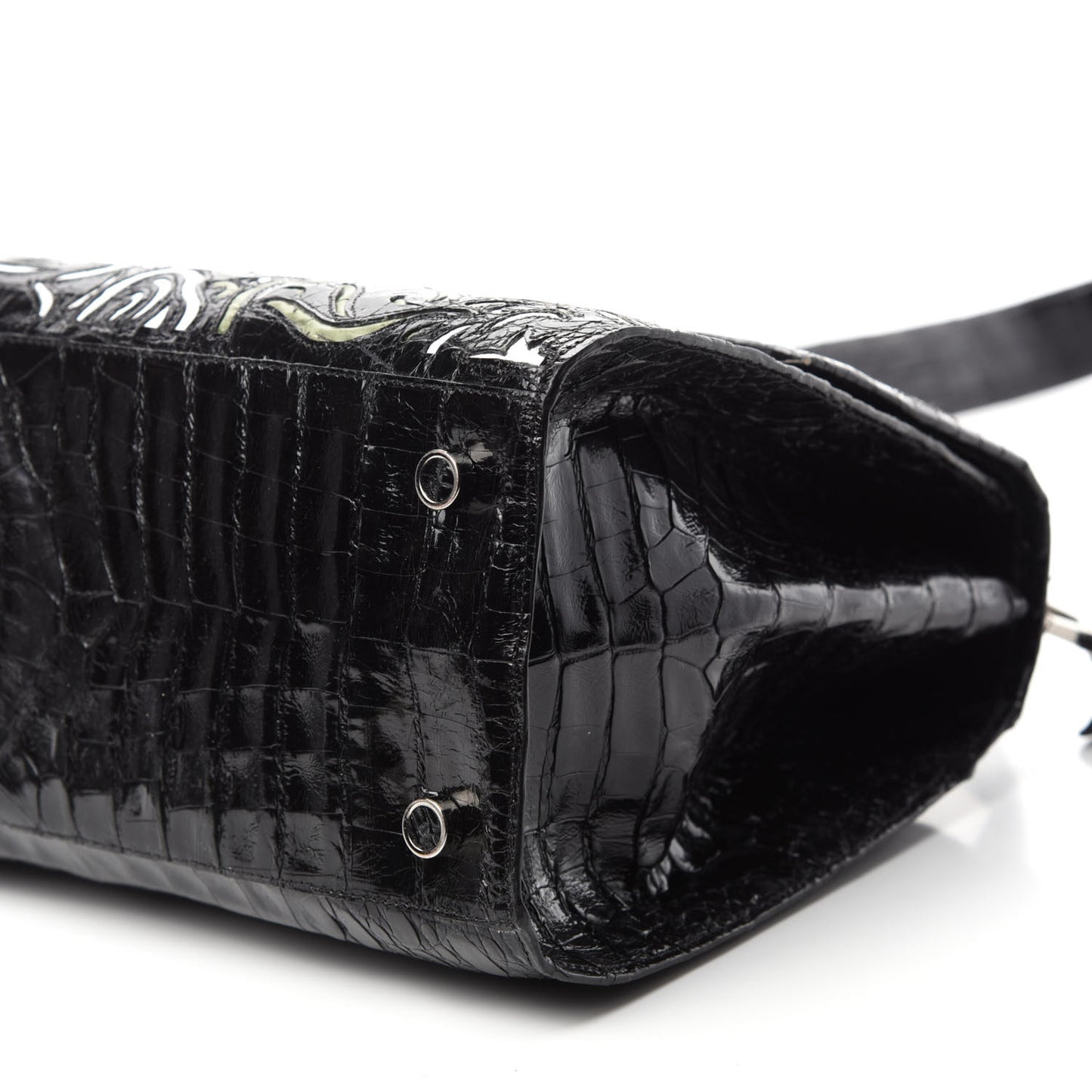 Crocodile Medium Floral Lexi Top Handle Bag Black Multicolor