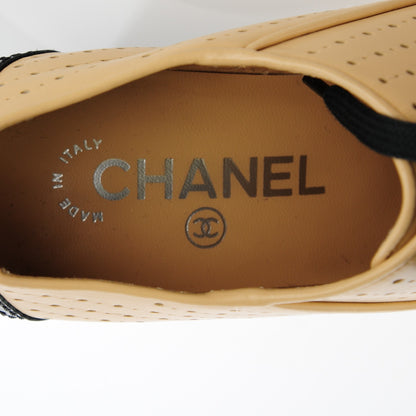 Chanel Lambskin Perforated Cap Toe Boots 37 Beige Black 8 of 8