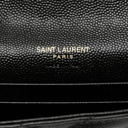 Saint Laurent Grain De Poudre Matelasse Chevron Small Monogram Envelope Wallet Black 6 of 8
