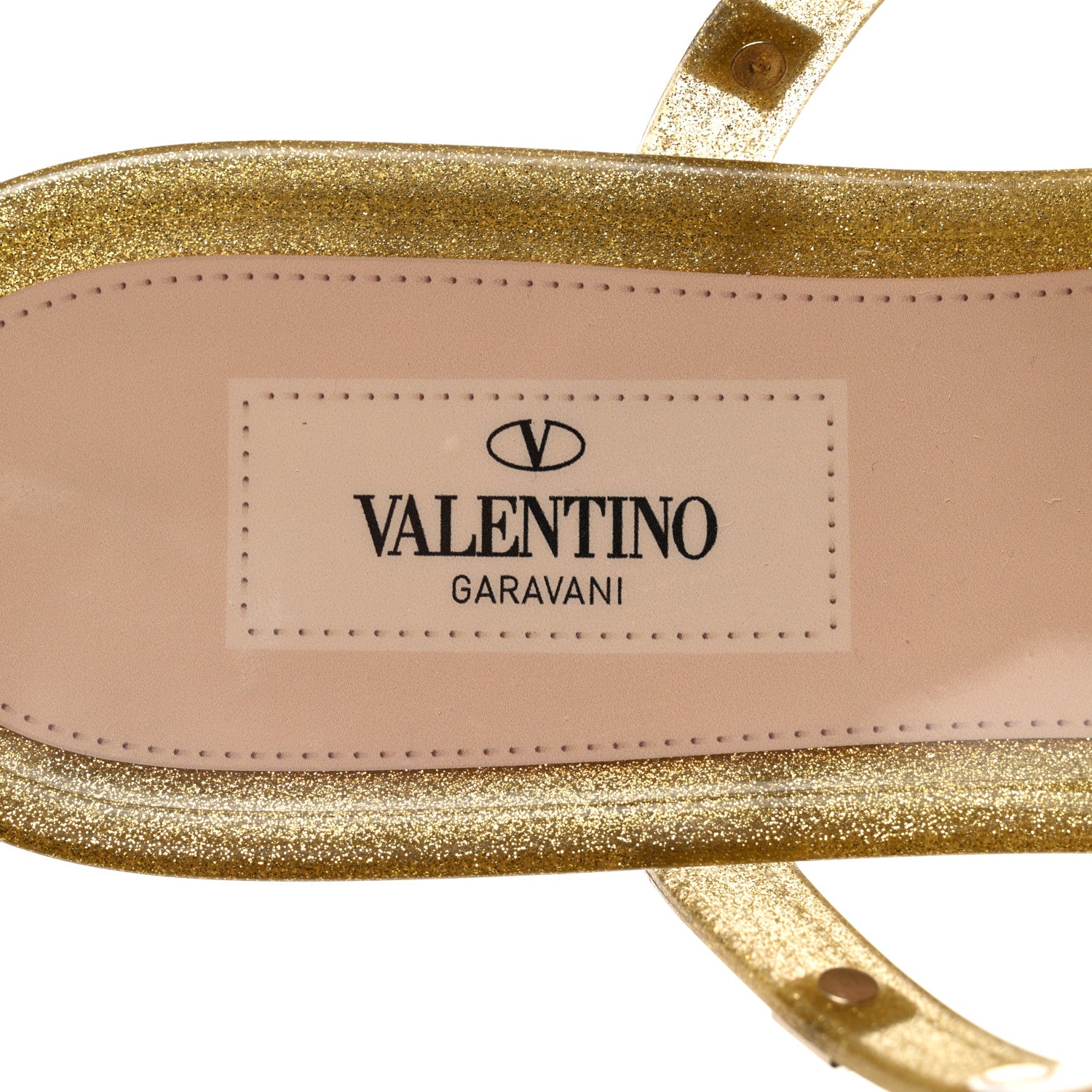 Valentino Garavani PVC Jelly Glitter Rockstud Caged Flat Thong Sandals 39 Oro 6 of 7