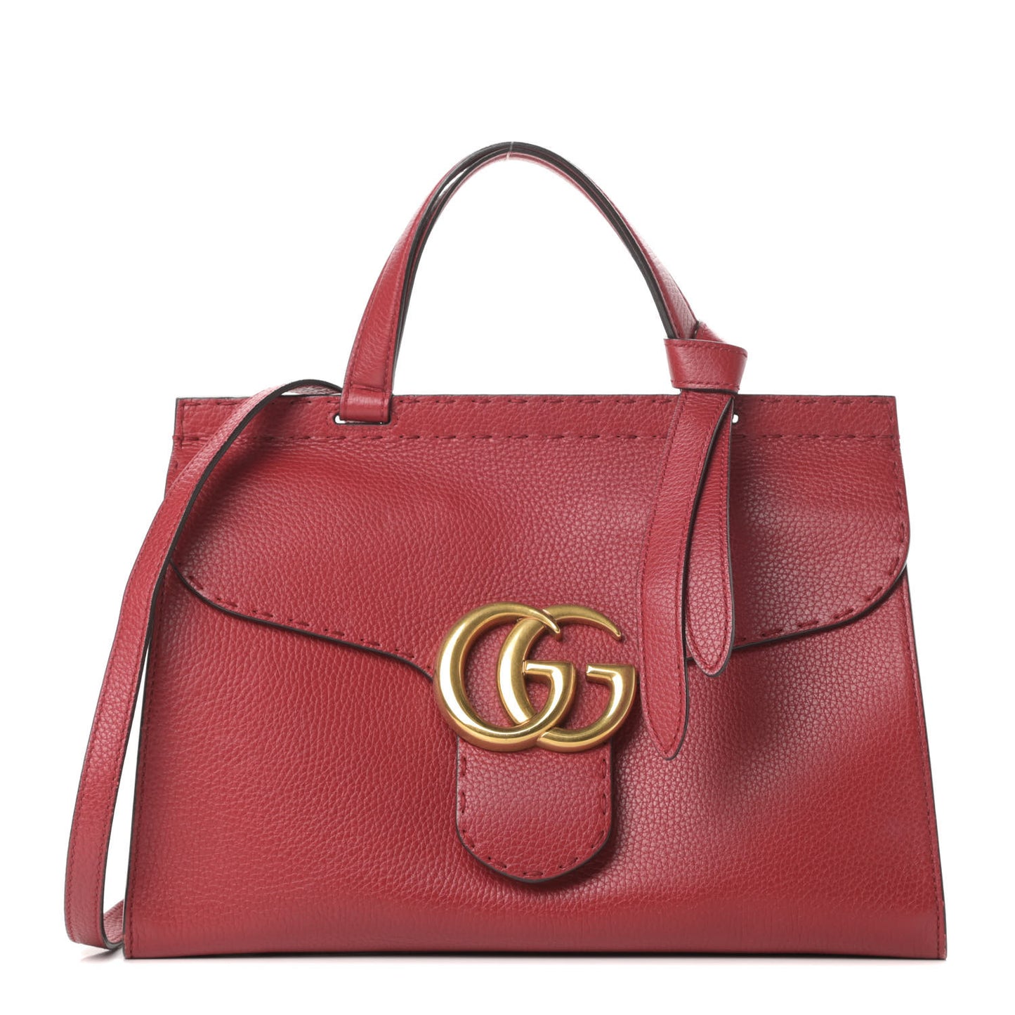 Calfskin Small GG Marmont Top Handle Bag Vulcanic Red