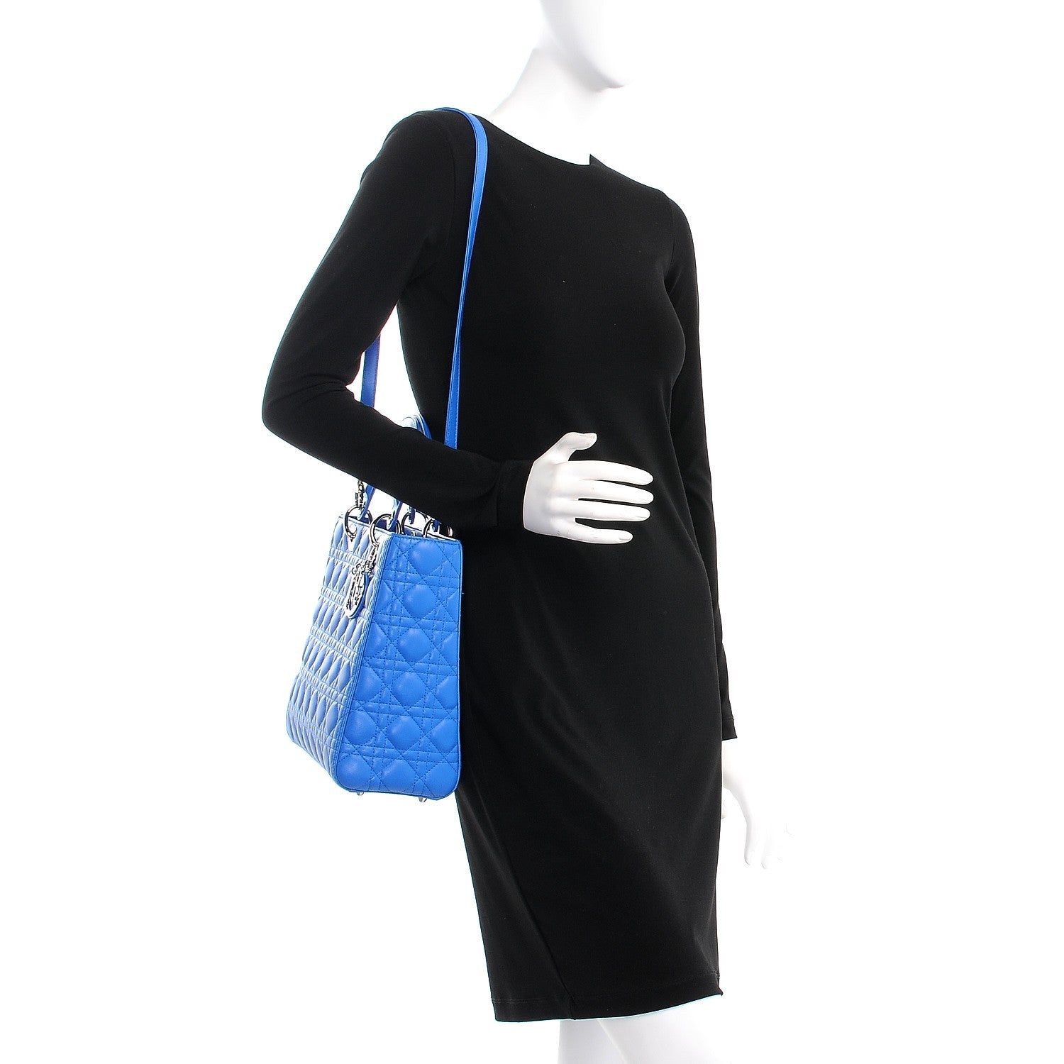 Christian Dior Lambskin Cannage Large Lady Dior Blue Persan 2 of 9