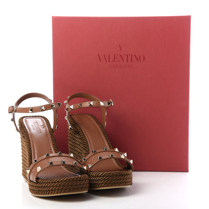 Valentino Garavani Calfskin Rockstud Torchon Espadrille 25/115mm Wedge Sandals 41 Cuoio 11 of 11