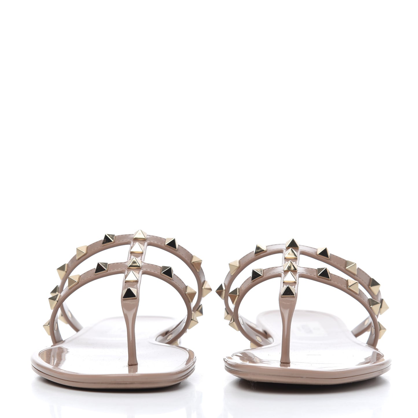PVC Jelly Rockstud Caged Flat Thong Sandals 38 Poudre