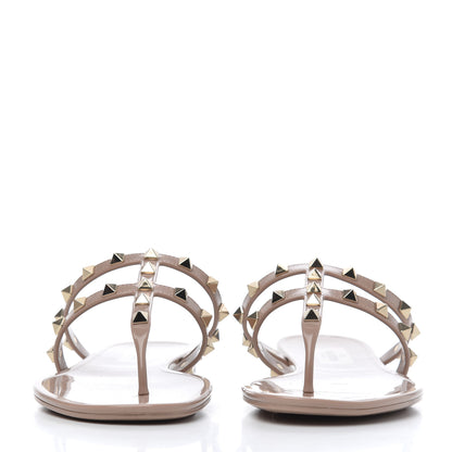 Valentino Garavani PVC Jelly Rockstud Caged Flat Thong Sandals 38 Poudre 2 of 11