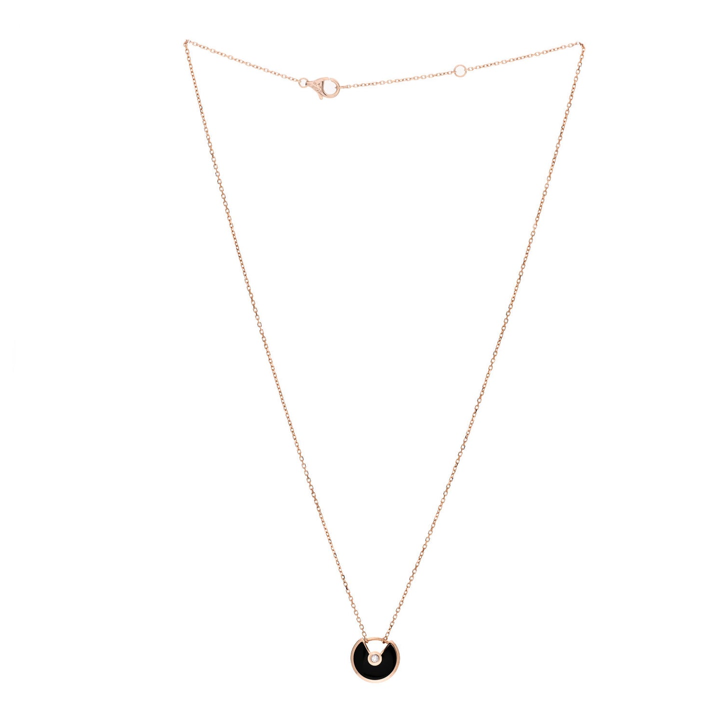 18K Pink Gold Diamond Black Onyx XS Amulette de Cartier Pendant Necklace