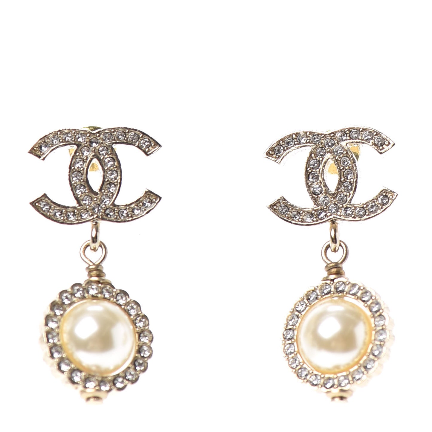 Crystal Pearl Pearls Coronation CC Drop Earrings Gold