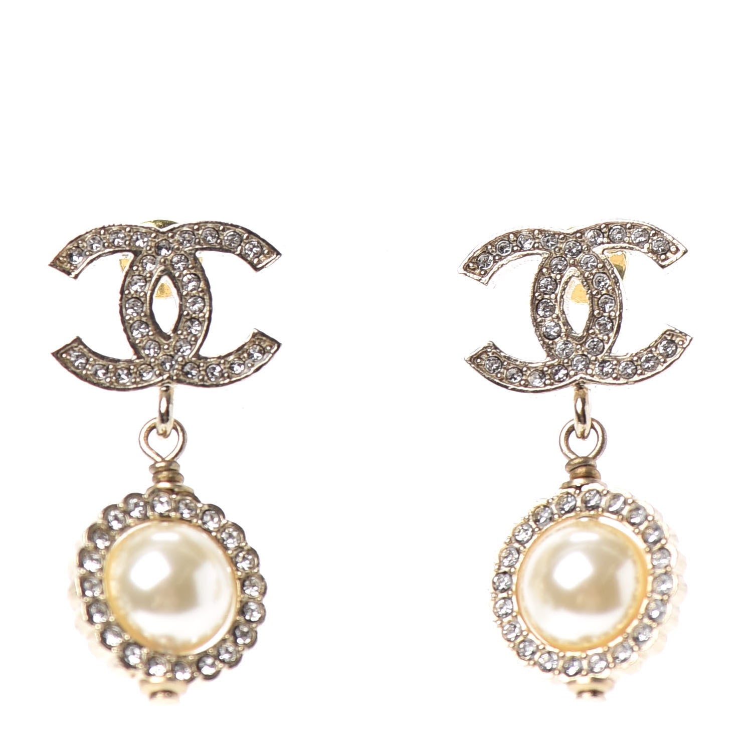Chanel Crystal Pearl Pearls Coronation CC Drop Earrings Gold 1 of 4