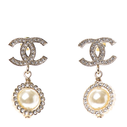 Chanel Crystal Pearl Pearls Coronation CC Drop Earrings Gold 1 of 4