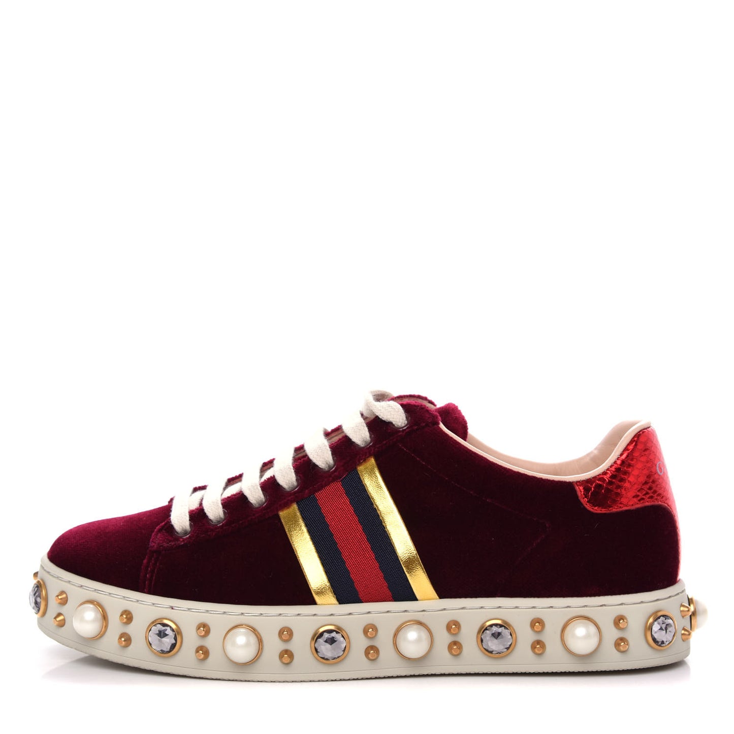 Velvet Ayers Web Faux Pearl Embellished Womens New Ace Sneakers 35 Malbec Oro Vecchio