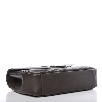Saint Laurent Sheepskin Matelasse Chevron Monogram Large College Satchel Dark Brown 4 of 9