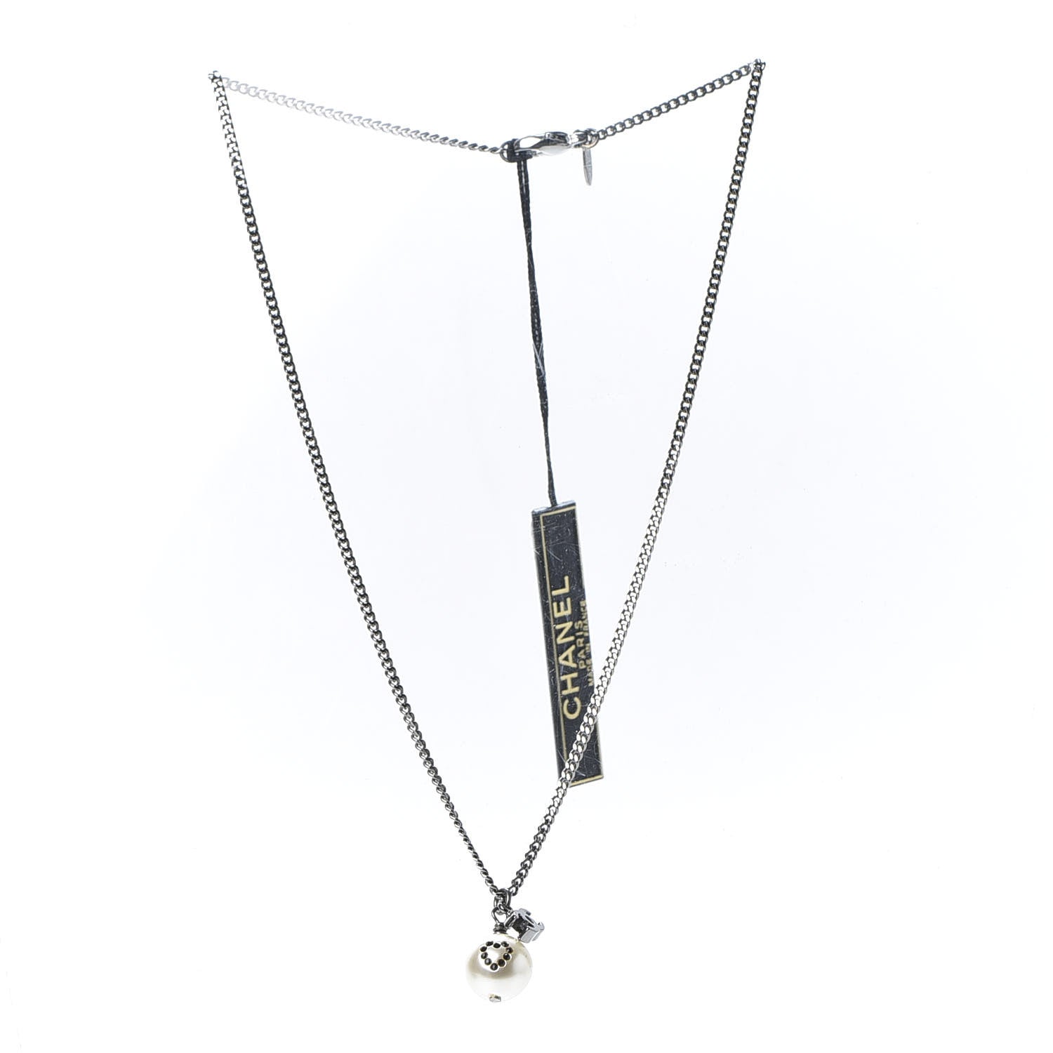 Chanel Ruthenium Pearl Crystal CC Drop Necklace 2 of 5