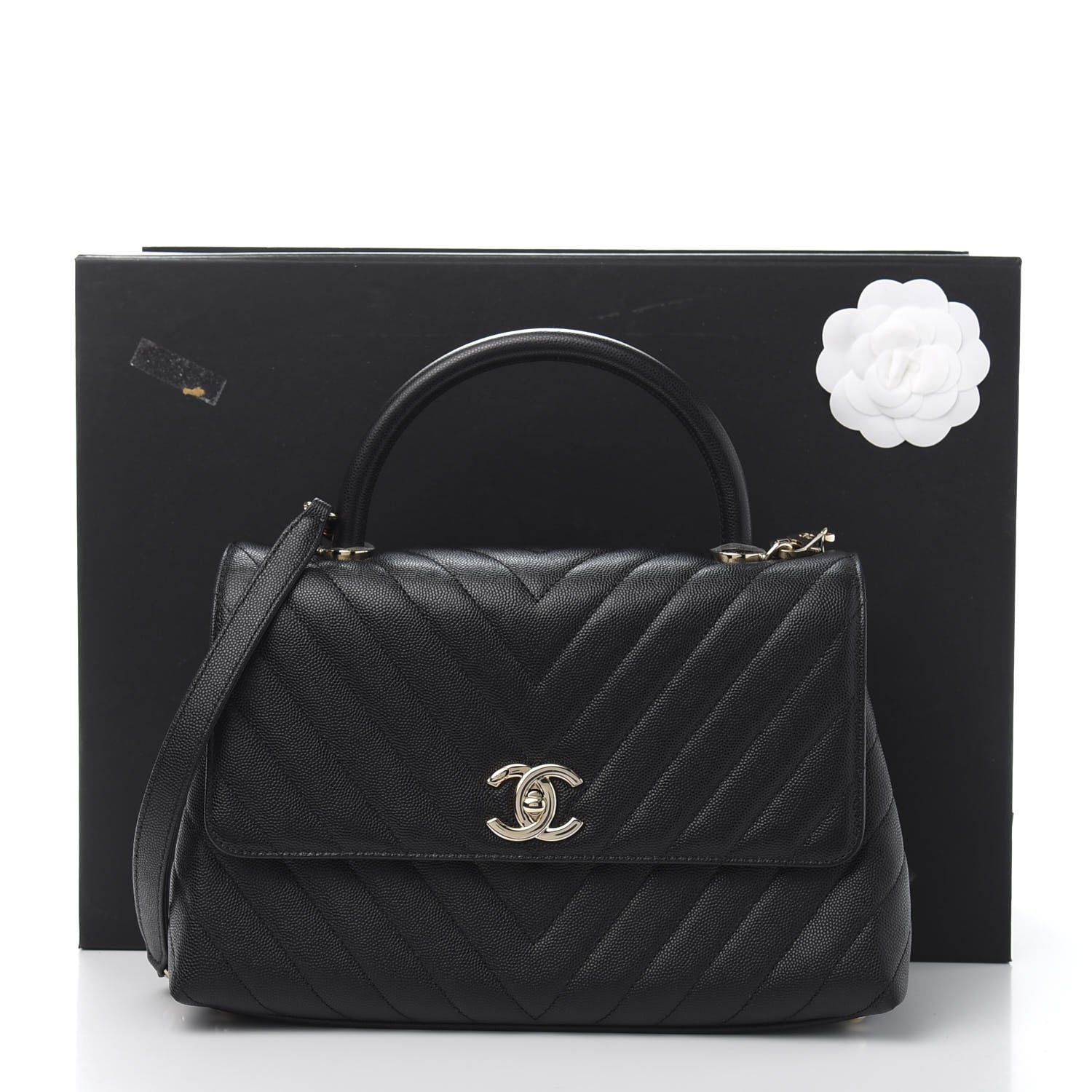 Chanel Caviar Chevron Quilted Small Coco Handle Flap Black 11 of 11