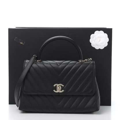 Chanel Caviar Chevron Quilted Small Coco Handle Flap Black 11 of 11