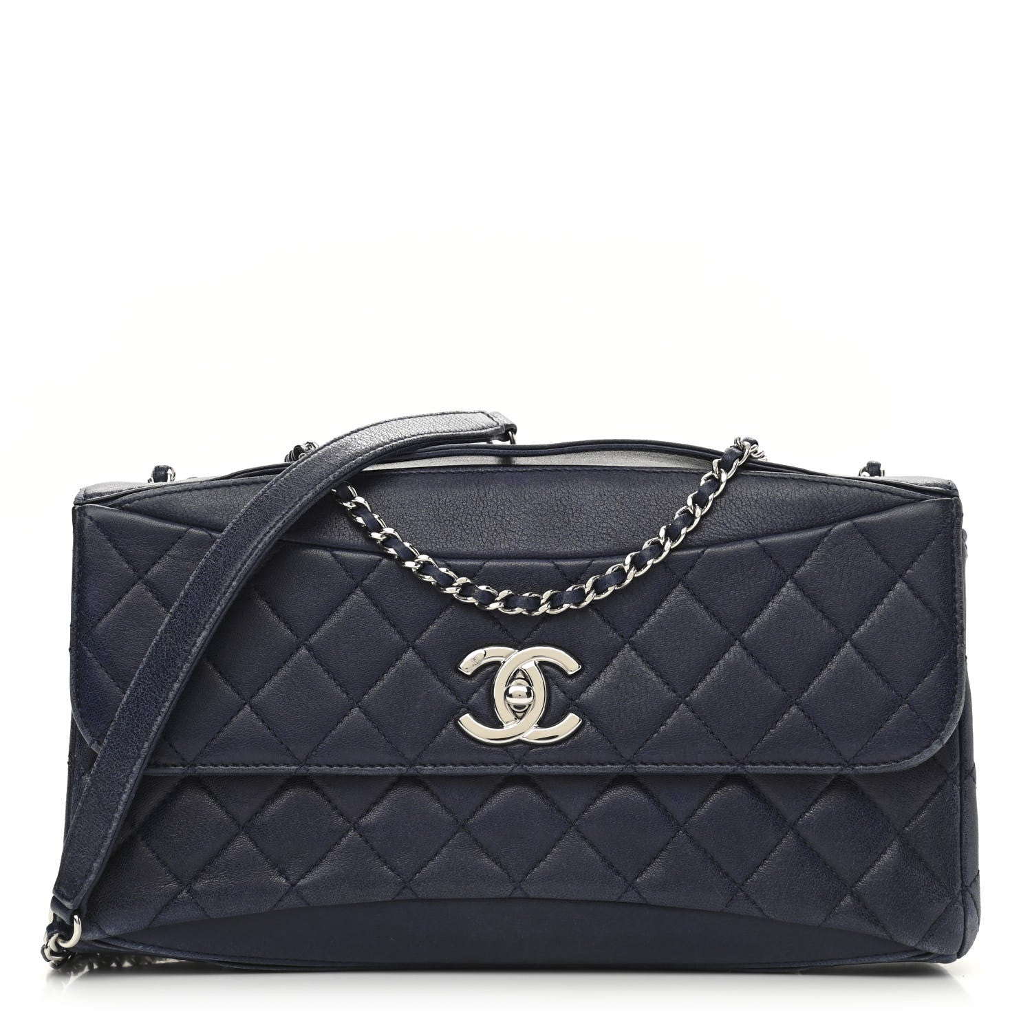 Chanel Lambskin Quilted Flap Shoulder Bag Navy Blue 1 of 11