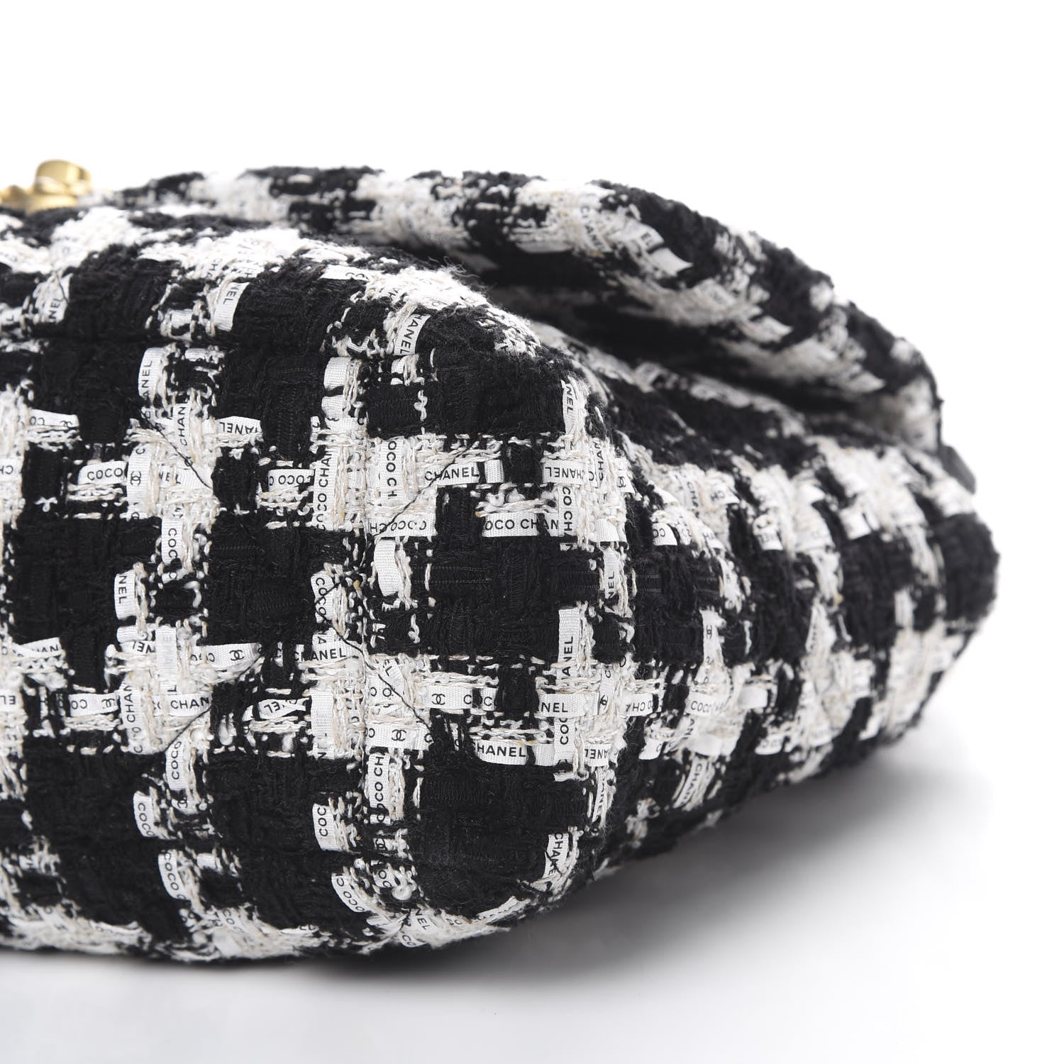 Chanel Tweed Quilted Large 19 Flap Black Ecru White 9 of 11