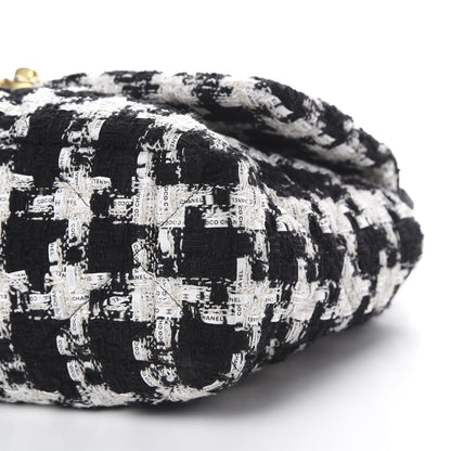 Chanel Tweed Quilted Large 19 Flap Black Ecru White 9 of 11