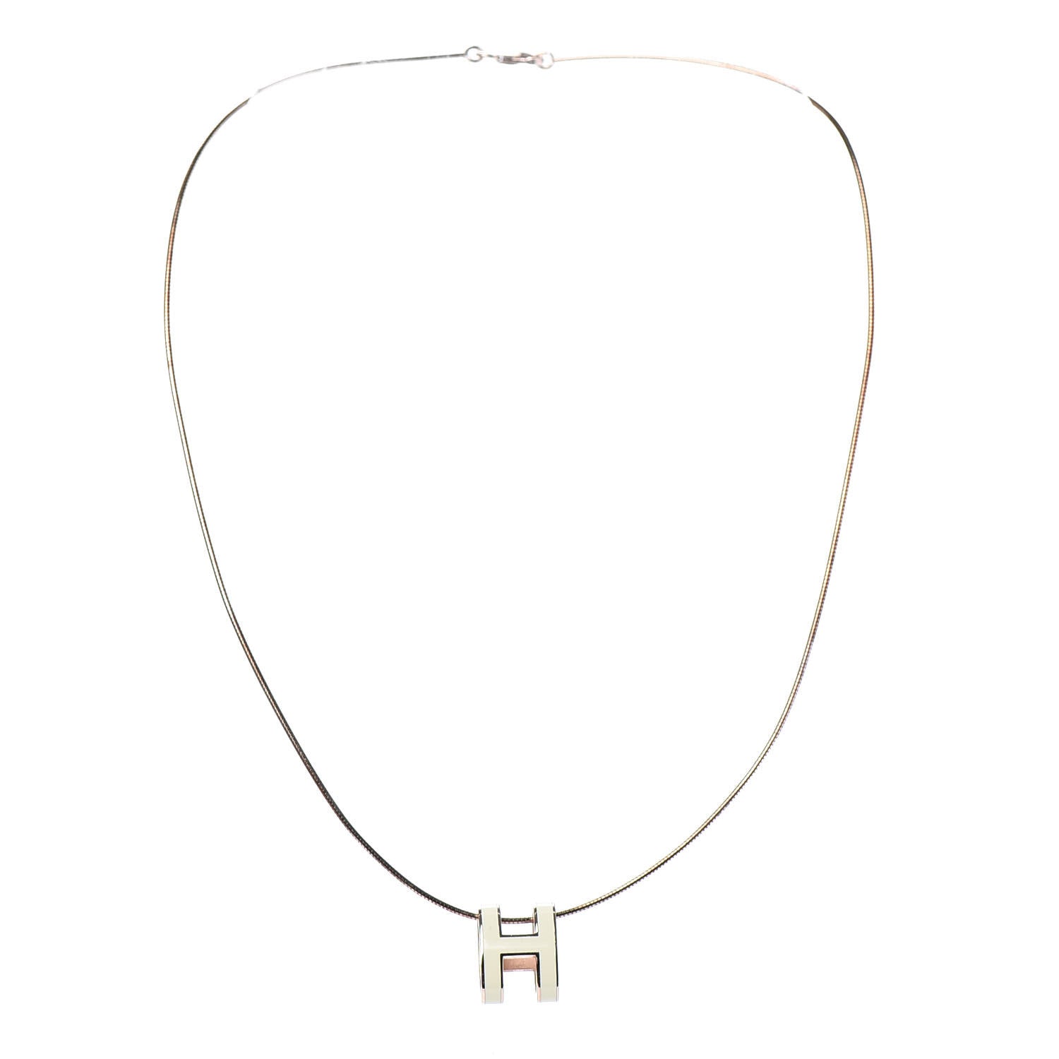 Hermes Lacquered Rose Gold Pop H Pendant Necklace Ecru 3 of 5