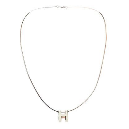 Hermes Lacquered Rose Gold Pop H Pendant Necklace Ecru 3 of 5
