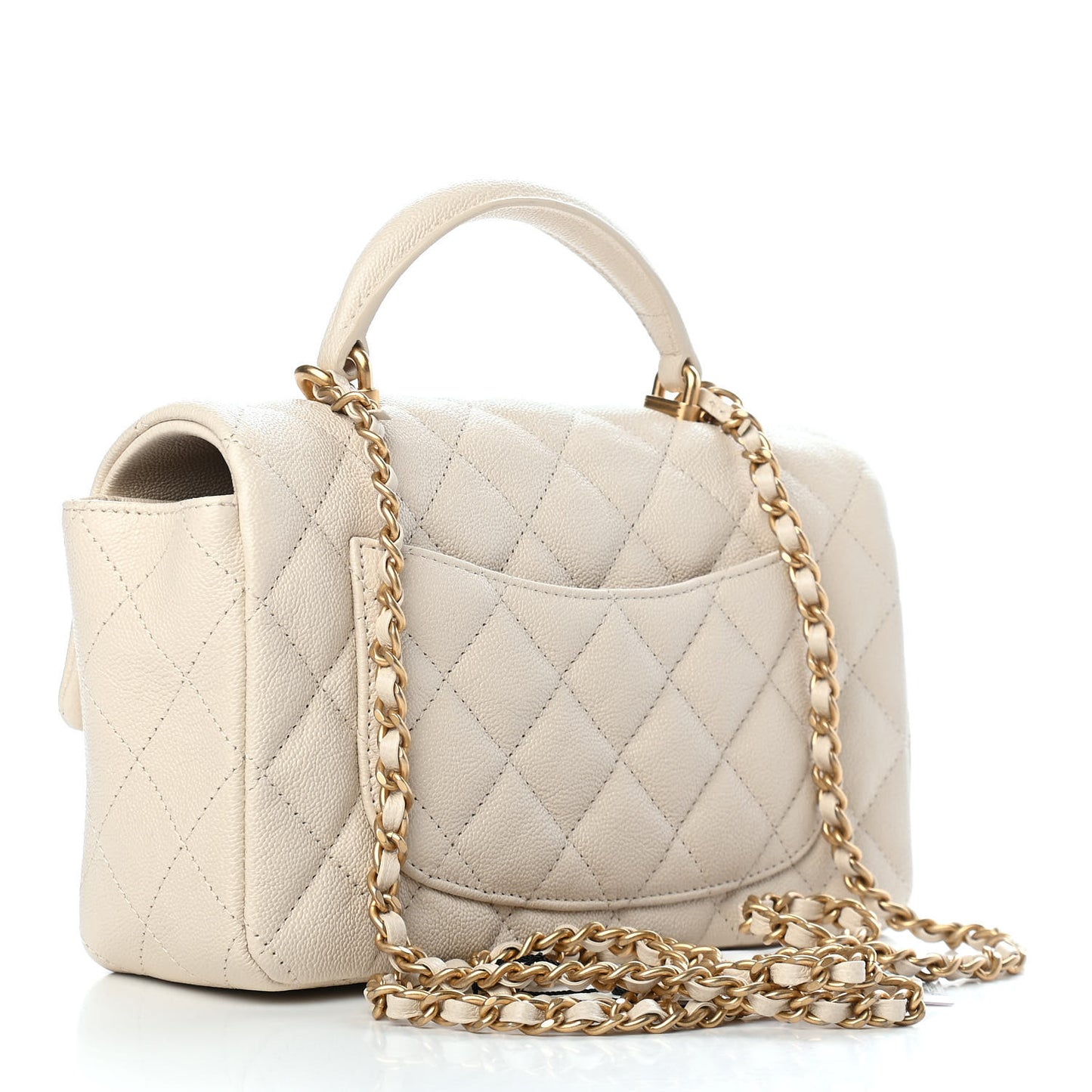Caviar Quilted Mini Top Handle Rectangular Flap Beige