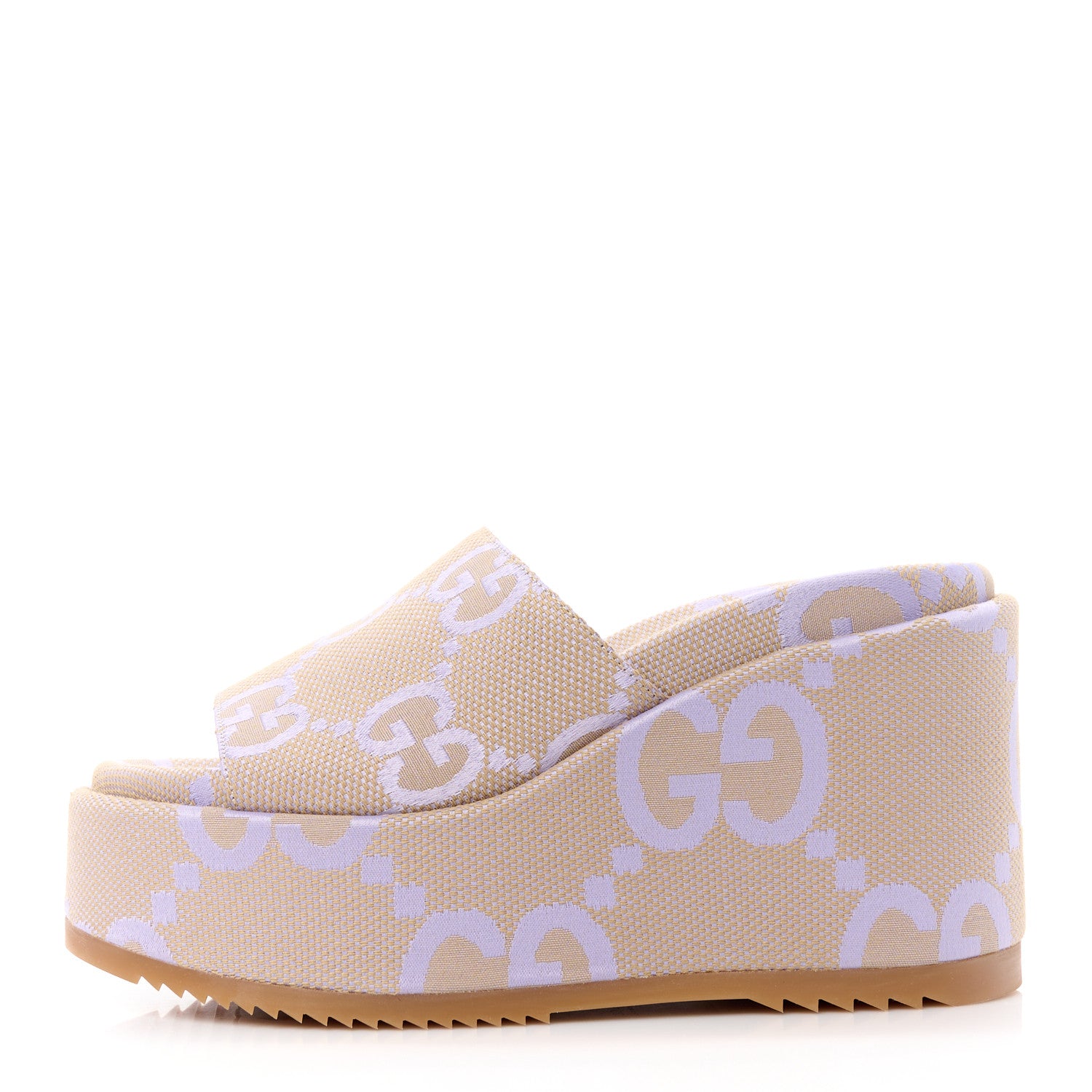 Gucci Monogram Jumbo GG Platform Slide Wedge Sandals 39.5 Beige Lapis 1 of 10