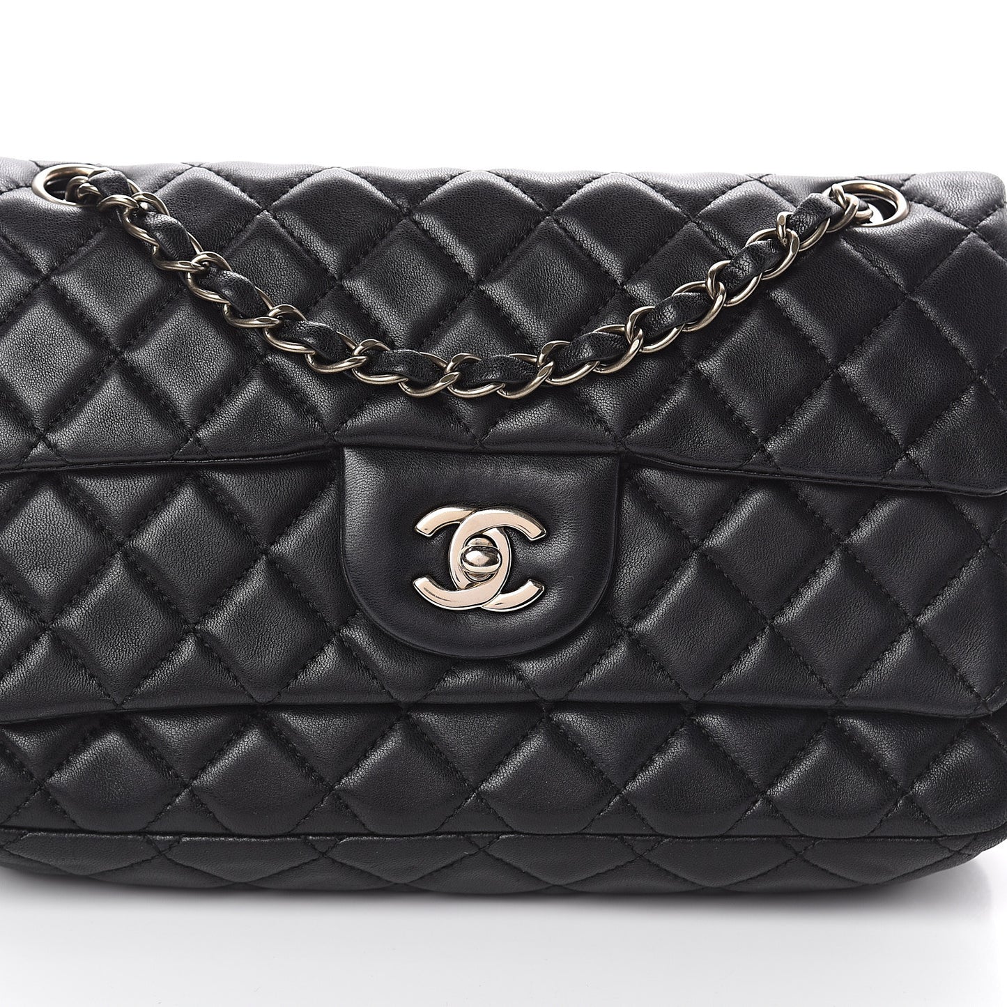 Lambskin Quilted Medium Double Flap Black