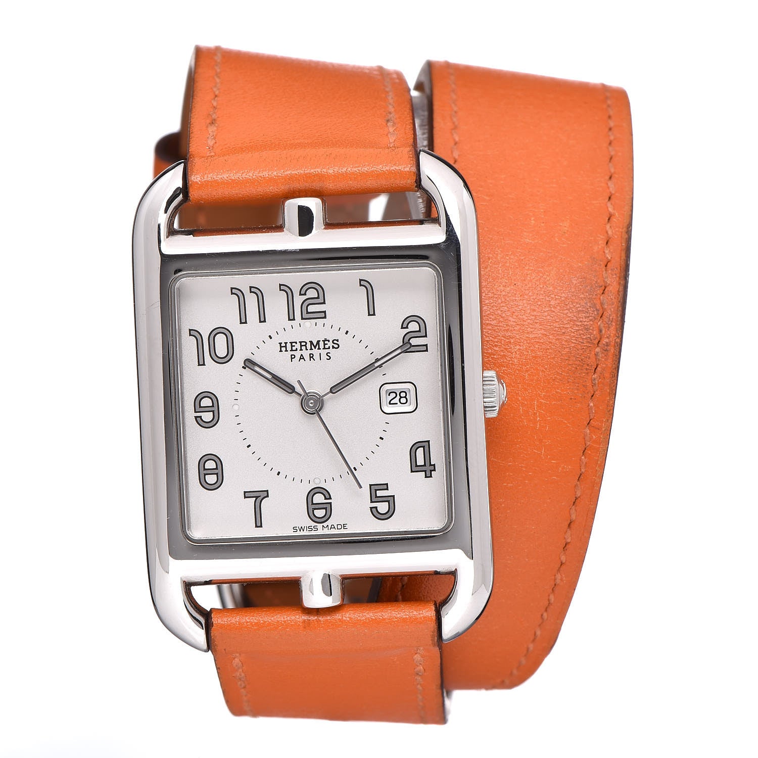 Hermes Stainless Steel Swift 29mm Cape Cod Double Tour Quartz Watch Orange 1 of 8