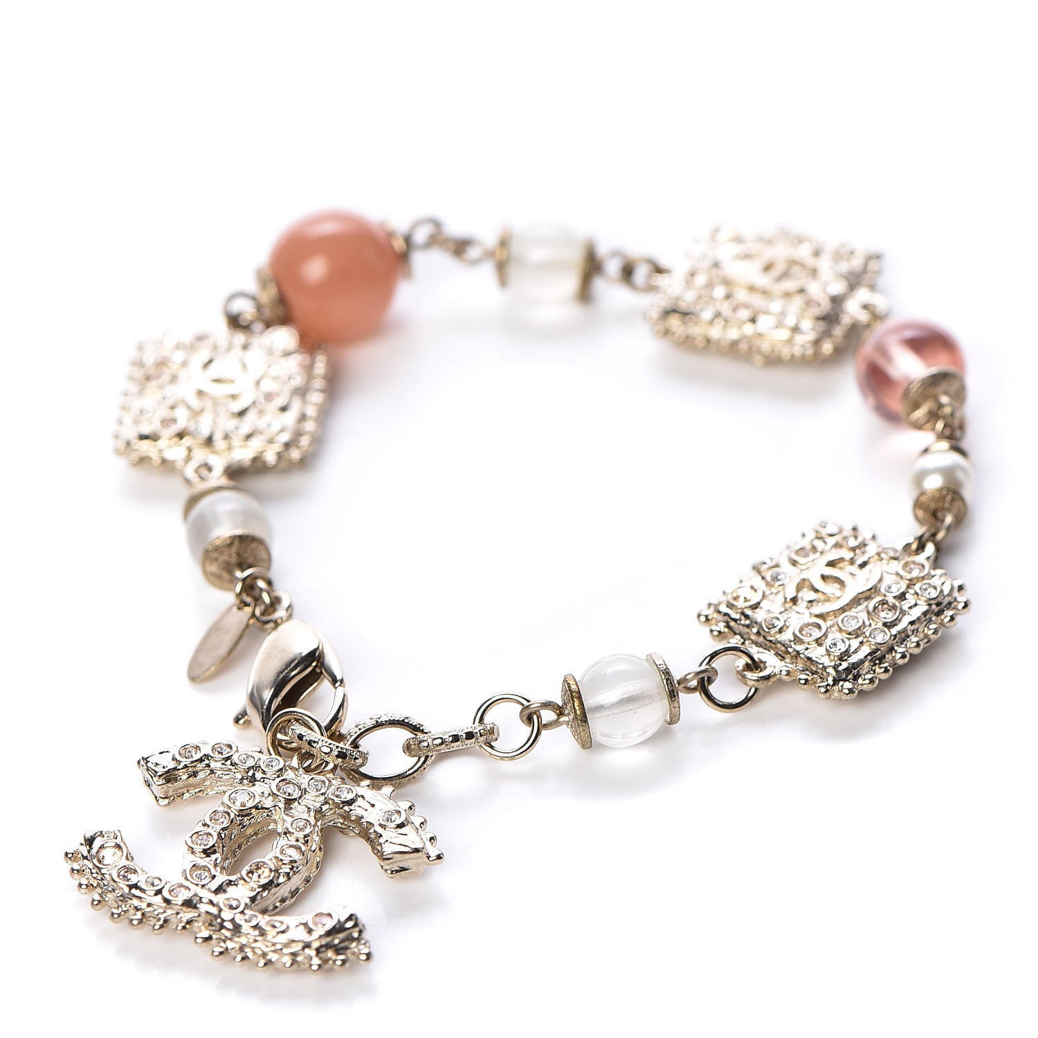 Chanel Pearl Beaded Crystal CC Gold Beige 1 of 5