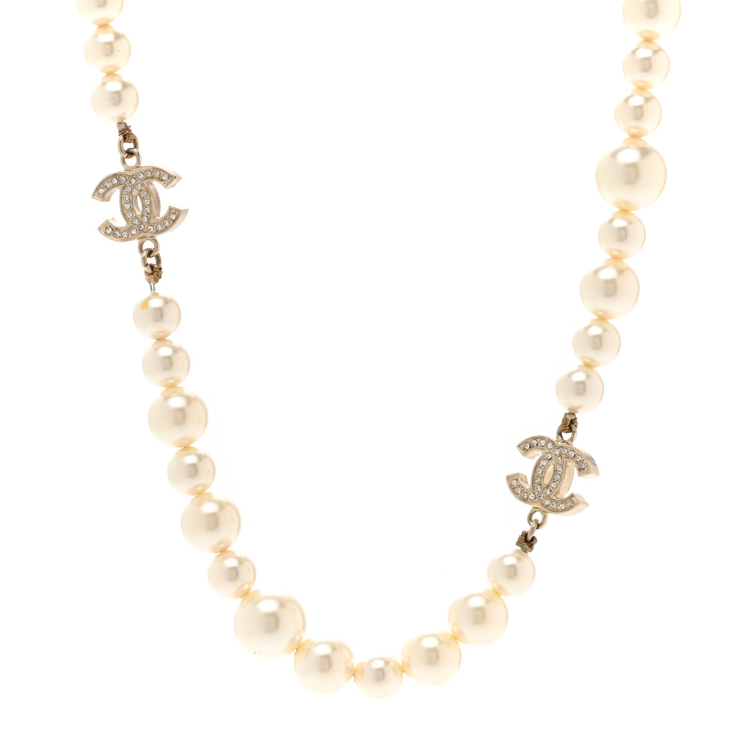 Chanel Crystal Pearl CC Short Necklace Gold 1 of 7