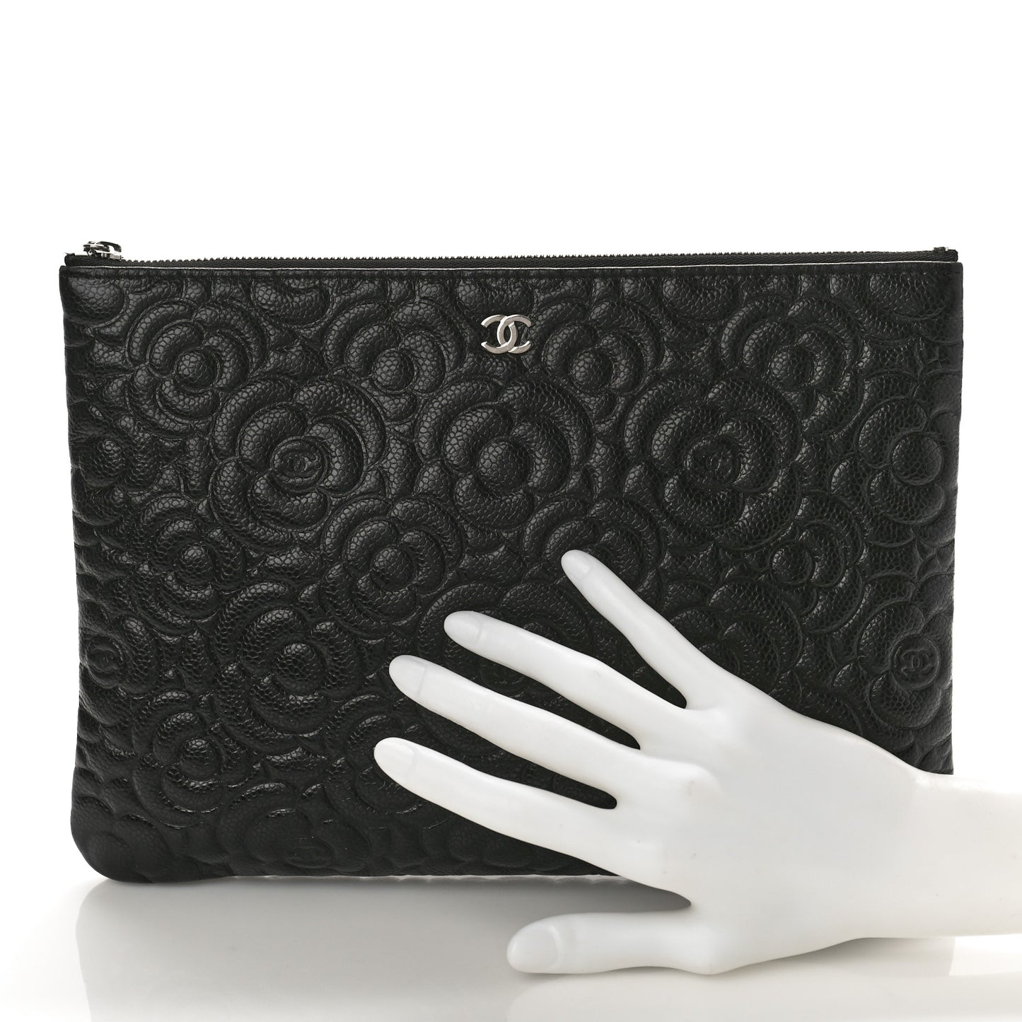 Caviar Camellia Embossed Medium Cosmetic Case Black