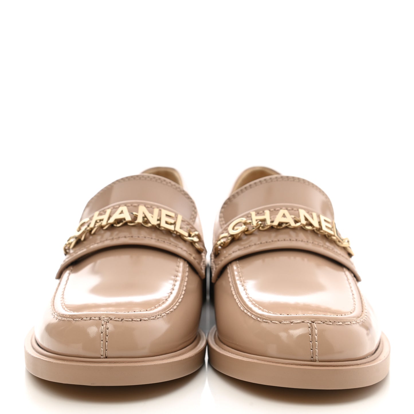 Shiny Calfskin Logo Loafers 39 Light Brown