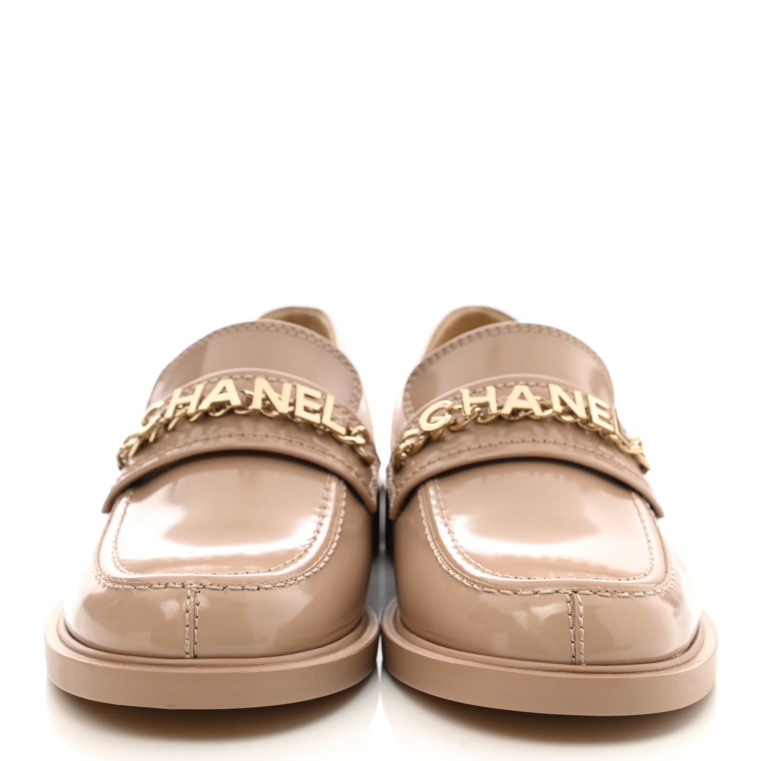 Chanel Shiny Calfskin Logo Loafers 39 Light Brown 2 of 9