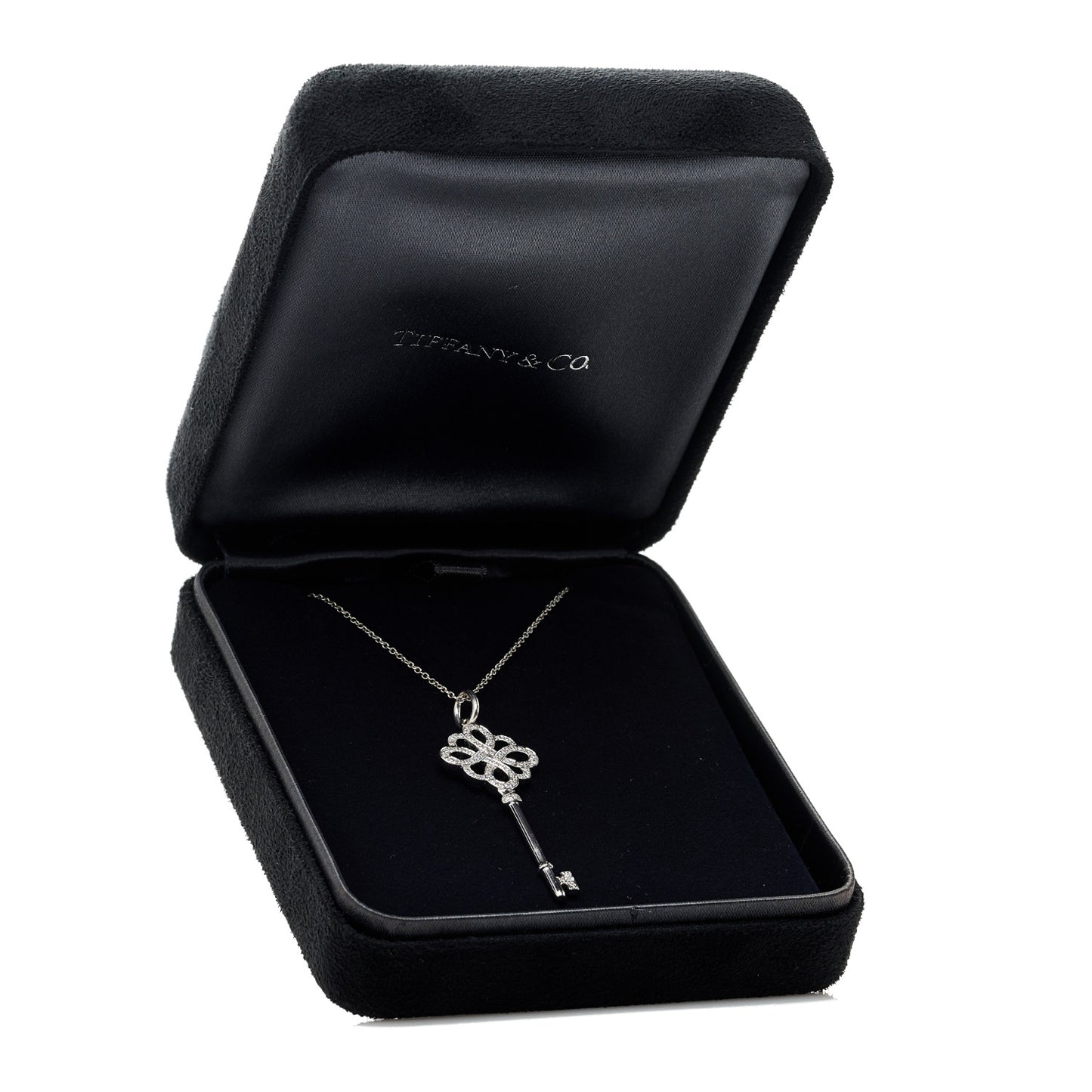 18K White Gold Diamond Knot Key Pendant Necklace