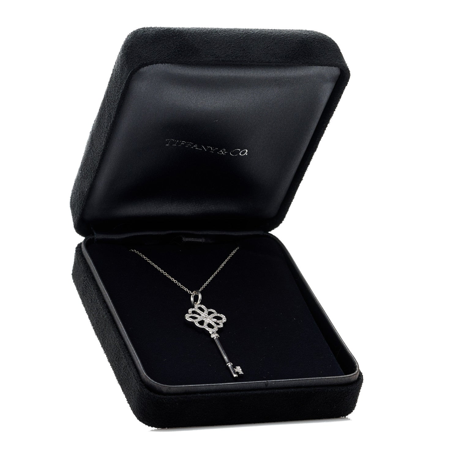 Tiffany 18K White Gold Diamond Knot Key Pendant Necklace 7 of 7