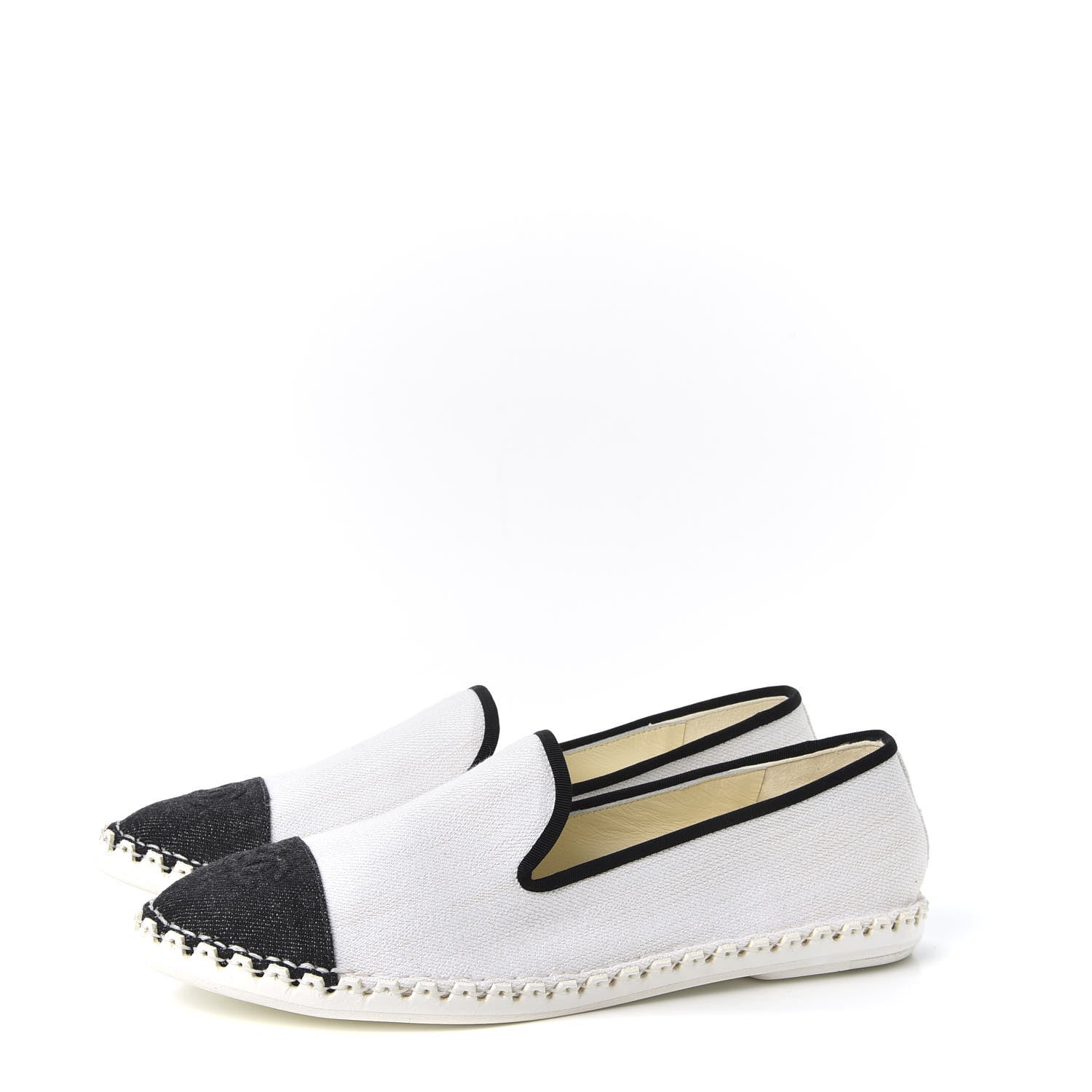 Chanel Fabric Chain CC Mocassin Loafer 40 White Navy 2 of 11