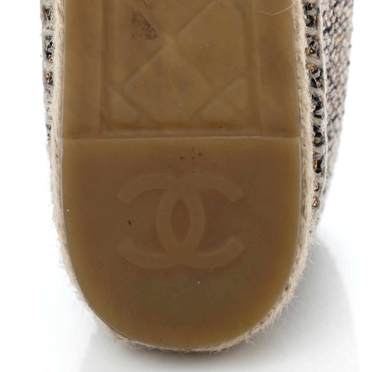 Tweed Grosgrain CC Espadrilles 36 Gold Beige Black