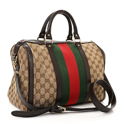Gucci Monogram Selleria Calfskin Vintage Web Medium Boston Beige Ebony Cocoa 3 of 21