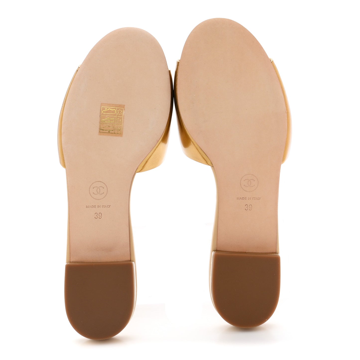 Laminated Lambskin Enamel CC Mules Sandals 39 Beige