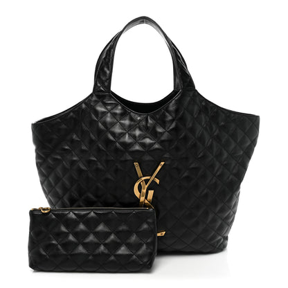 Saint Laurent Lambskin Quilted Maxi Icare Shopping Tote Black 2 of 12