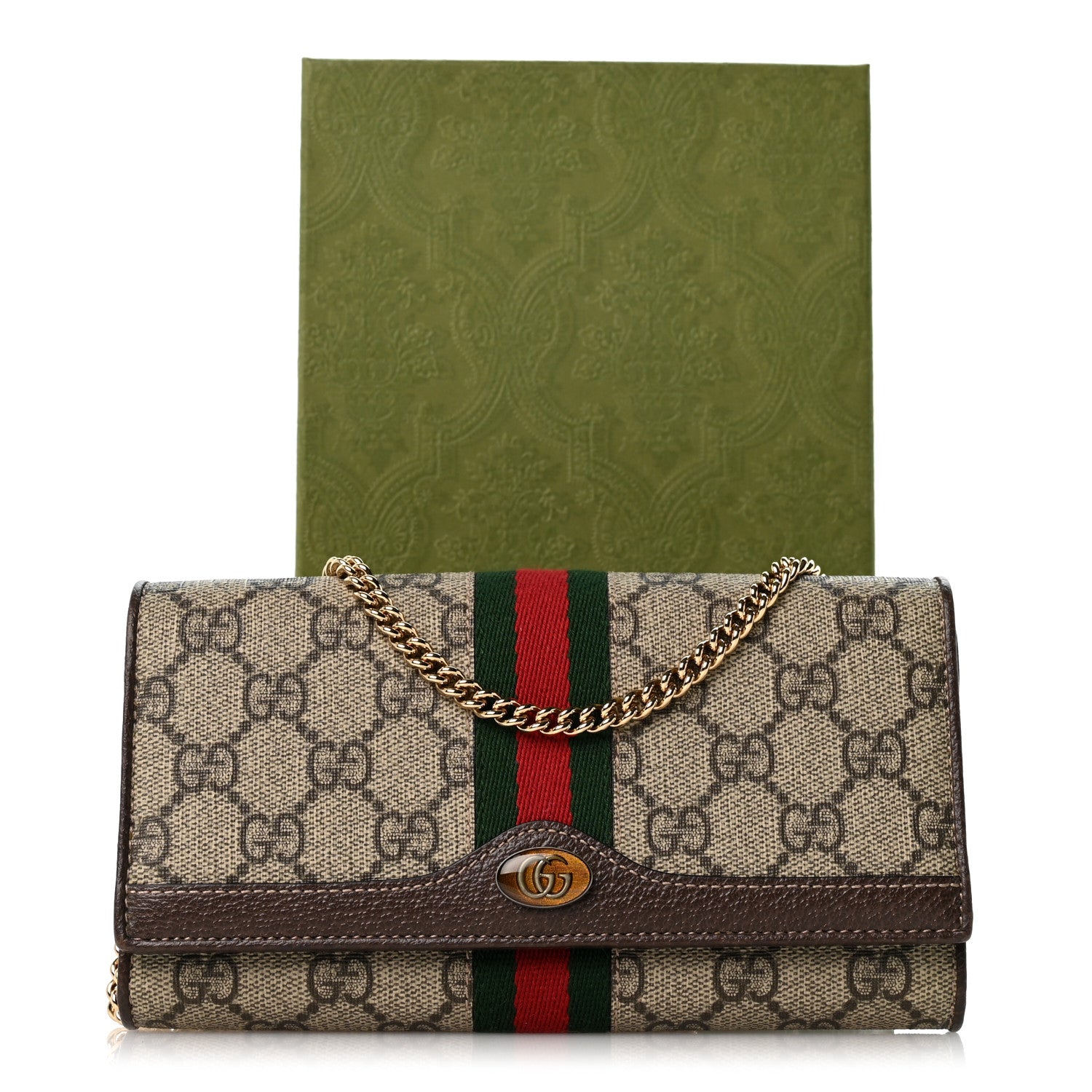 Gucci GG Supreme Monogram Web Ophidia Wallet On Chain Brown 13 of 13