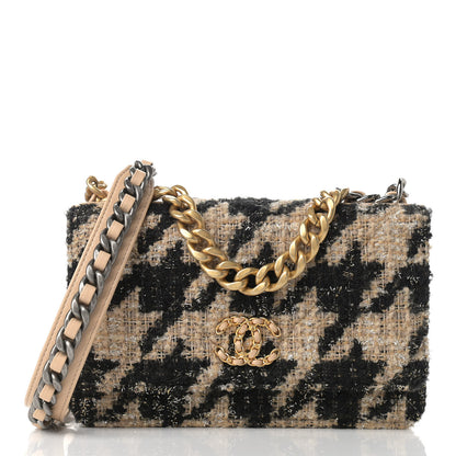 Chanel Wool Tweed Lambskin Quilted Chanel 19 Wallet On Chain WOC and Coin Purse Beige Black 3 of 11
