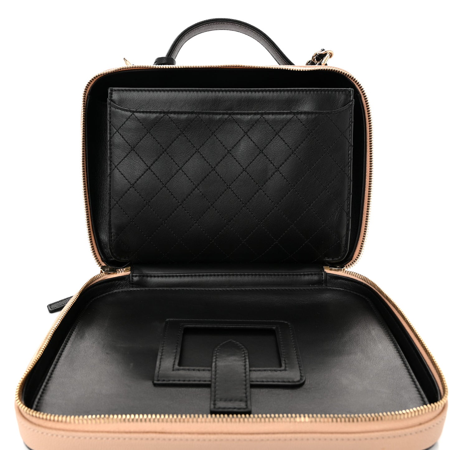 Caviar Quilted Medium CC Filigree Vanity Case Beige Black