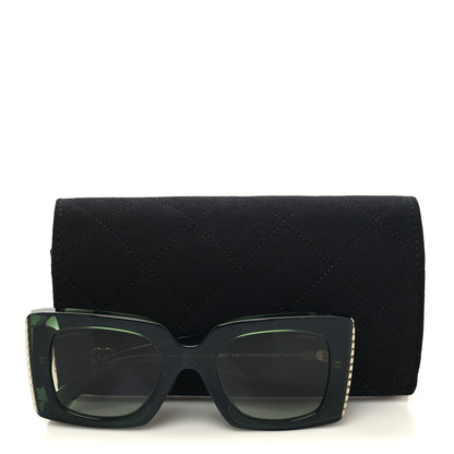 Chanel Acetate Pearl Rectangle Sunglasses 5480-H Dark Green 8 of 8